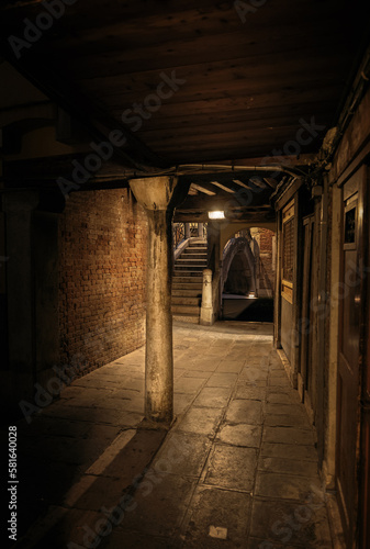 narrow empty street in Venice Italy