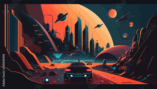 Scalable Vector Illustration , Futuristic Cityscape