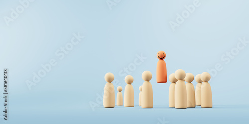 Leadership,talent,promotion,recruit,courage,Talented worker,promote,leader concept.Red wood man steps out of row line.3d illustration.
