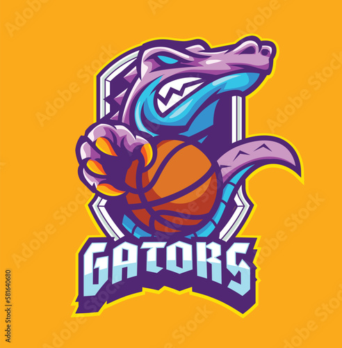 Vector illustration of Crocodile mascot for basketball team logo