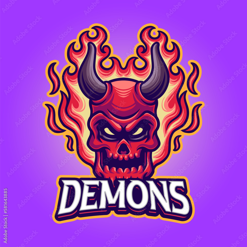 Demon head with flame mascot logo template Demon head with flame mascot logo template
