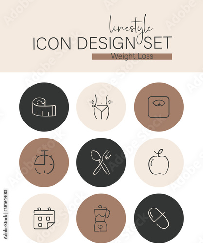 Linestyle Icon Design Set Weight Loss