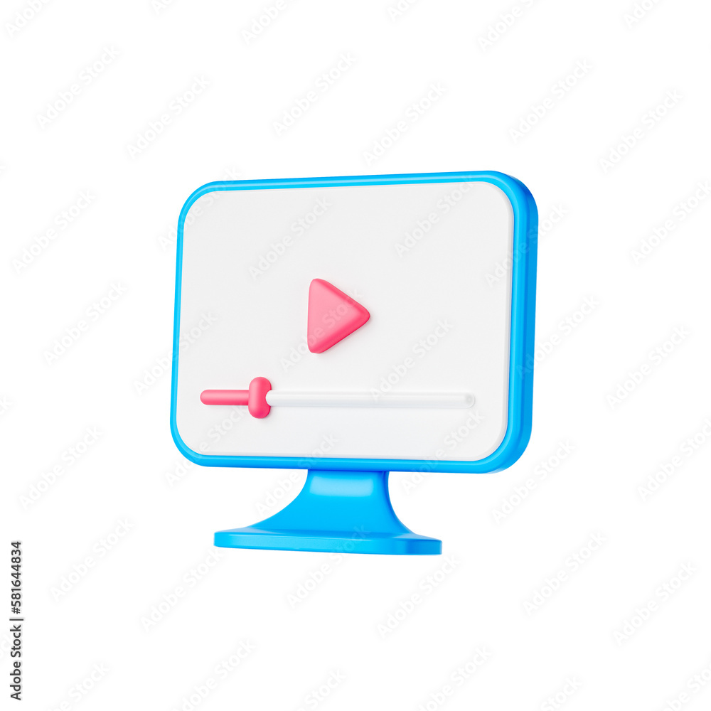 online video playing icon, online education, e-learning. 3d render illustration online video playing icon, online education, e-learning. 3d render illustration