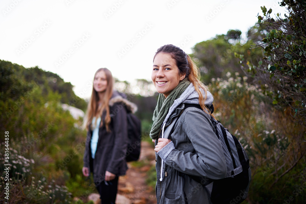 Time for an adventure. two attractive young female hikers in the outdoors. Time for an adventure. two attractive young female hikers in the outdoors.