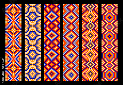 Ethnic Mexican pixel patterns, Mexico mosaic ornament background, vector geometric motif. Mosaic tiles, embroidery or embellishment pattern with Mexican ethnic ornament or boho and patchwork craft