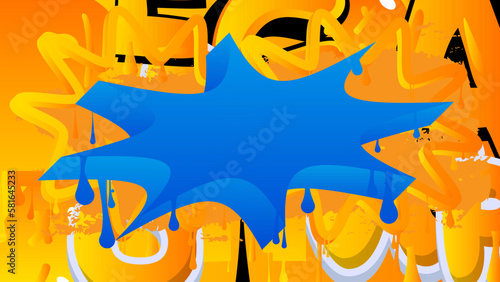 Colorful Abstract modern street art backdrop. Blue and Yellow Graffiti speech bubble background. Wallpaper decoration performed in urban painting style.