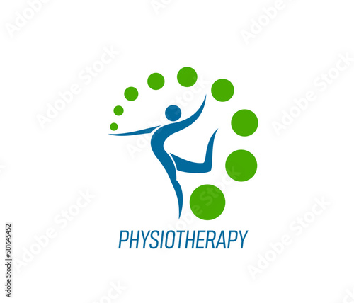 Physiotherapy, chiropractic massage icon. Orthopedic rehabilitation, chiropractic doctor, spine health therapist vector sign. Back pain treatment medical center symbol with dancing human figure