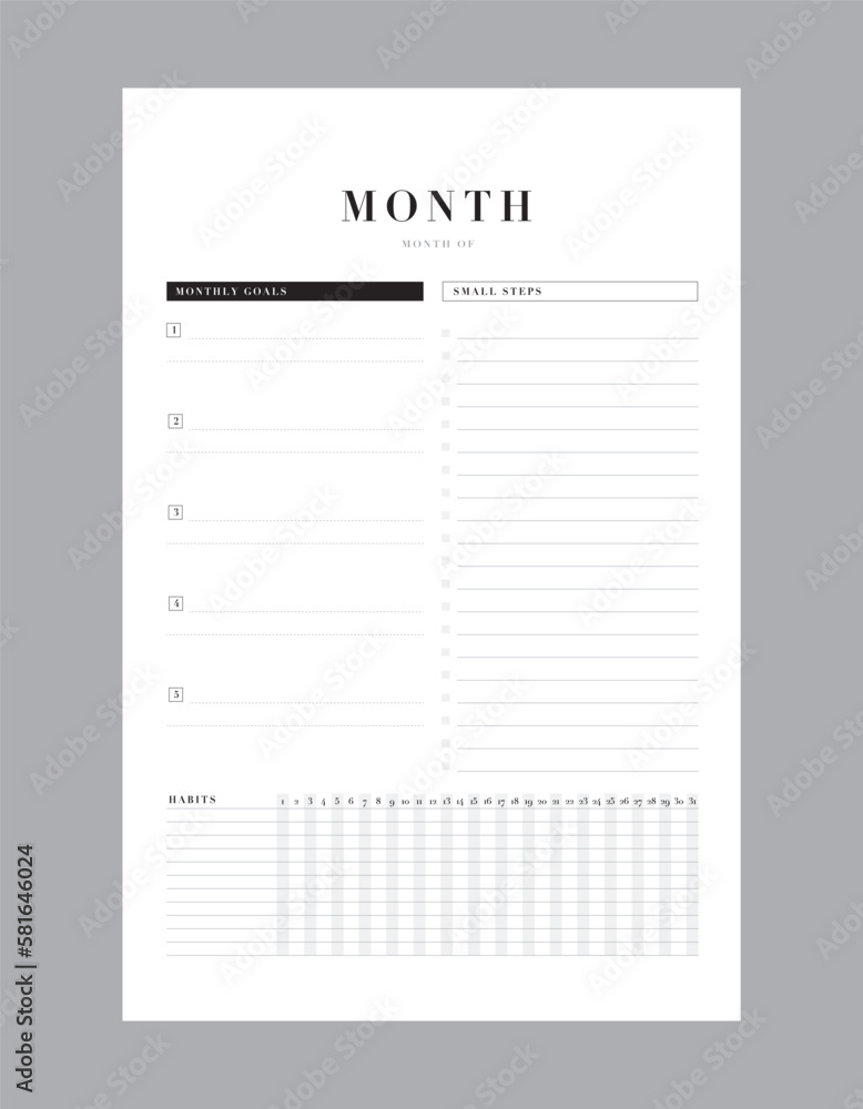 _Templatemonthly planner. Minimalist planner template set. Vector illustration. _Templatemonthly planner. Minimalist planner template set. Vector illustration.
