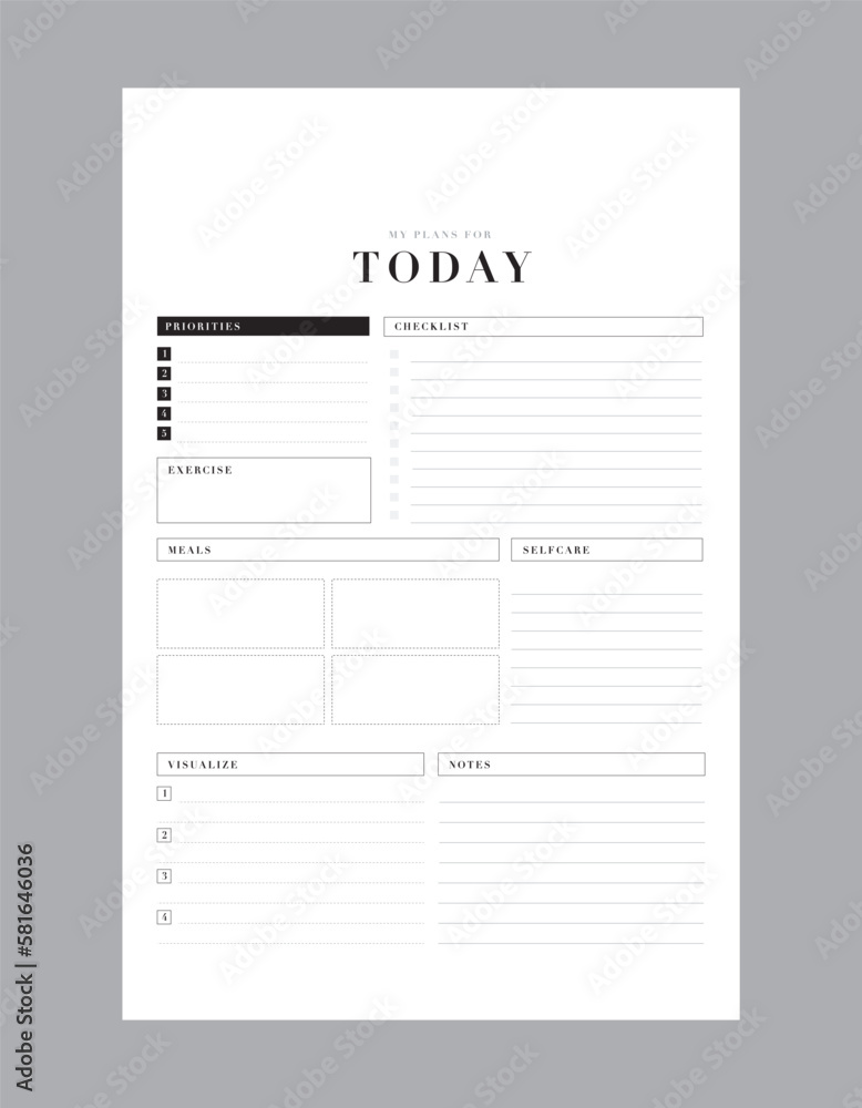 Daily planner. Minimalist planner template set. Vector illustration. Daily planner. Minimalist planner template set. Vector illustration.