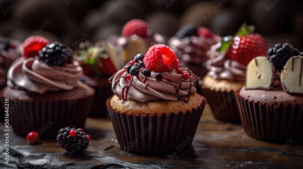 Vanilla Cupcake with Berries created with Generative AI Technology, ai, generative