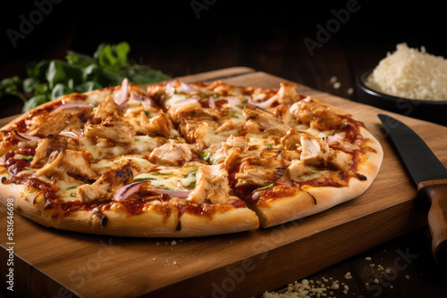 buffalo chicken pizza with black background made with generative ai