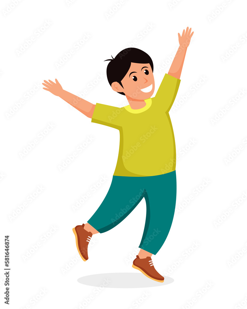 character boy happy dance movements isolated character boy happy dance movements isolated