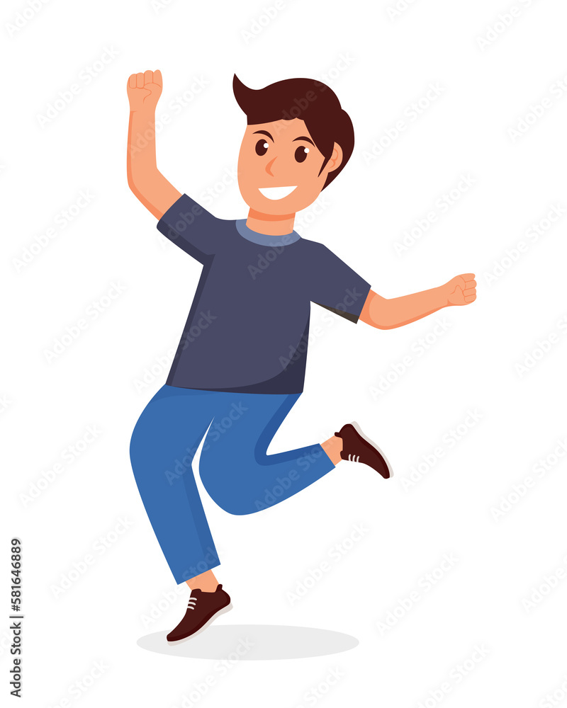 character boy happy dance movements isolated