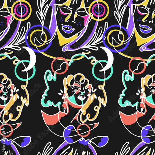 Exquisite Hand-Drawn Vector Illustrations Seamless pattern Bundle. Minimalistic Abstract Faces, Hands, and Shapes in Contemporary Silhouette Style, Seamlessly Crafted for Stunning Results.
