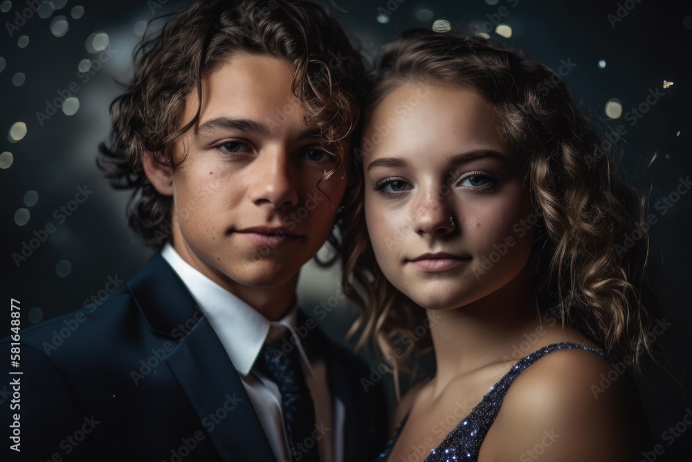 Young couple posing for their prom picture. Generative AI Young couple posing for their prom picture. Generative AI