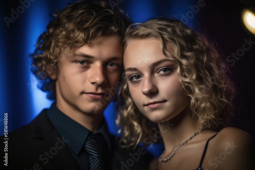 Young couple posing for their prom picture. Generative AI