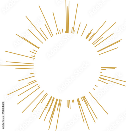 An abstract circular golden burst shape pattern design element.