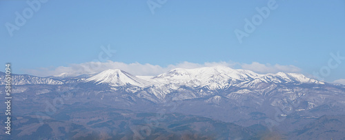 Panorama view of Azuma snow-capped mountains in Fukushima city of Japan. © Pond Thananat