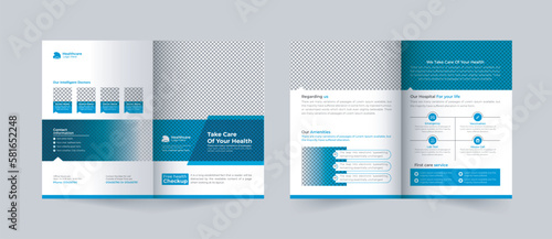 Medical and healthcare two-fold or bifold brochure template hospital 4 pages bi-fold brochure, multipurpose company profile back and inside pages template