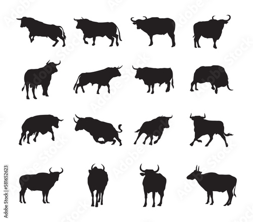 Bull silhouette vector illustration set