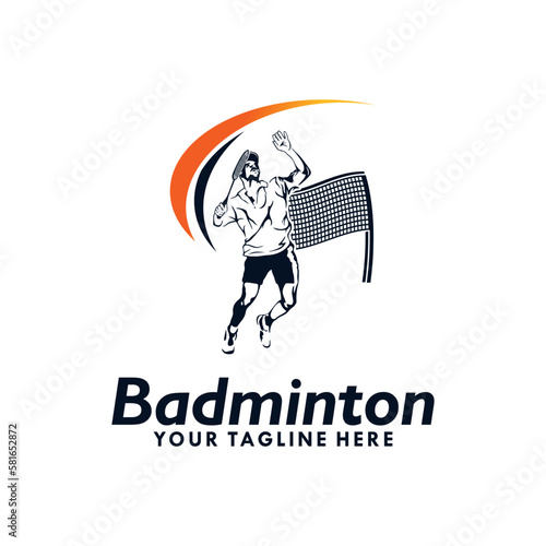 Jump smash badminton silhouette logo design