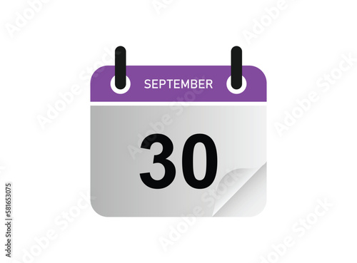 30th September calendar icon. September 30 calendar Date Month icon vector illustrator. calendar logo.