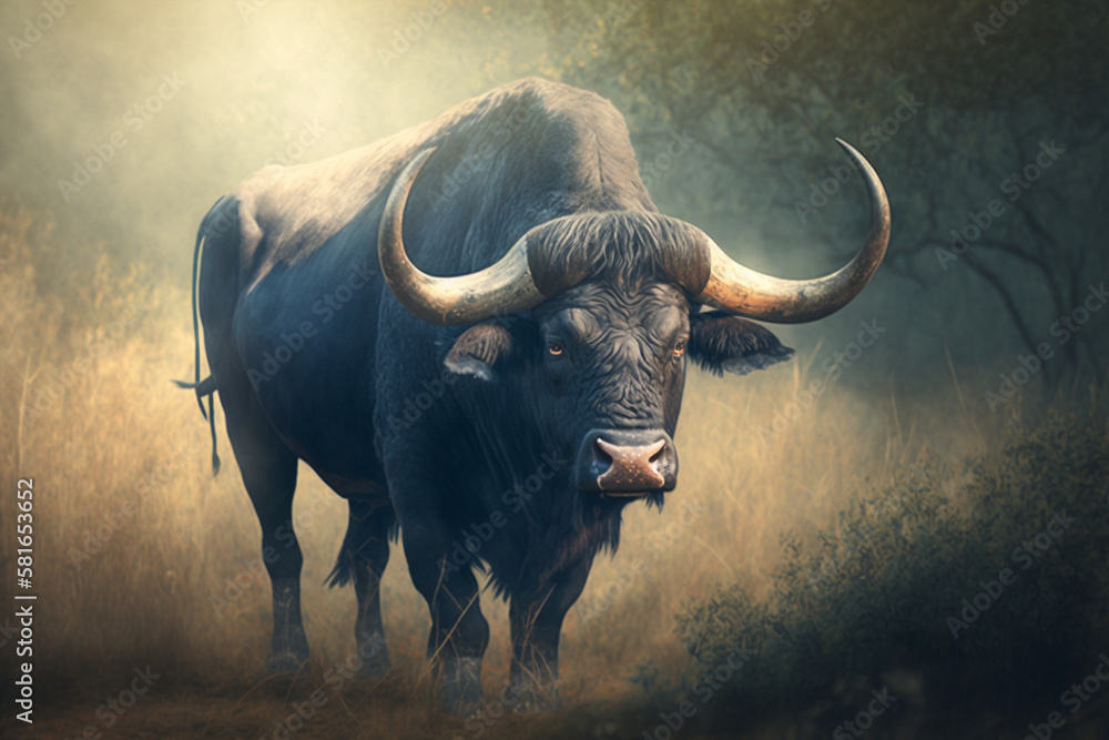 Naklejka premium African buffalo in the wild made by generative ai