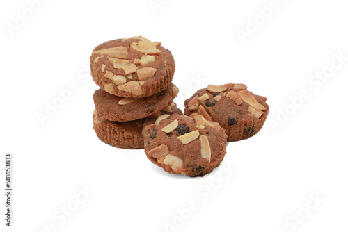 cookies with chocolate and nuts isolated on white background, Homemad cookies close up. clipping path