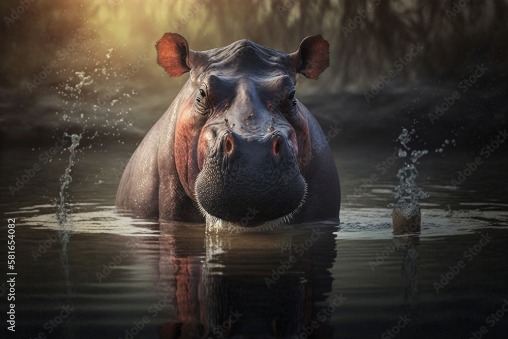 Fototapeta premium hippopotamus in water made by generative ai
