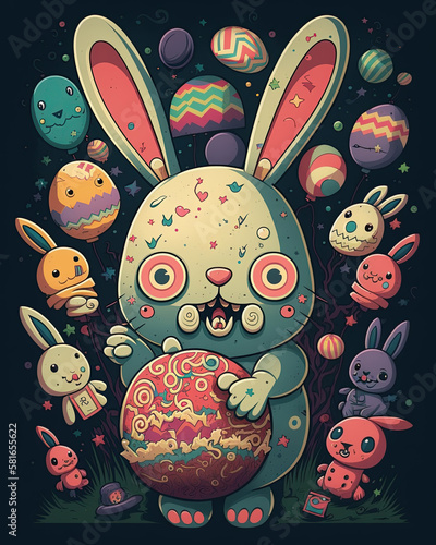 Whimsical Nightmare Bunny Scary Cute Easter Halloween Characters Generative AI photo