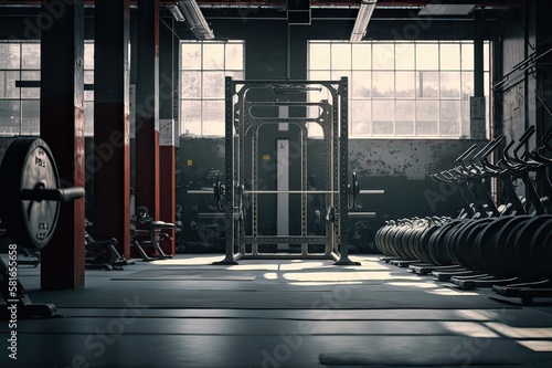 Equip. Shot in Empty Gym Daytime: Suffer Now, Champion Later. Photo generative AI