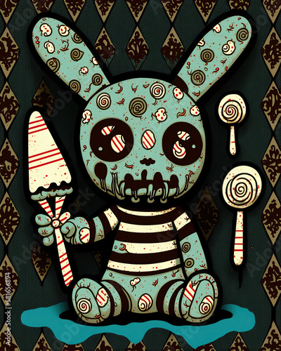 Whimsical Nightmare Bunny Scary Cute Easter Halloween Characters Generative AI photo