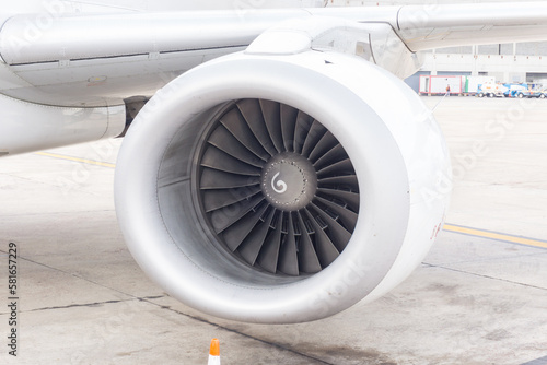 Close up of a turbine of a commercial plane