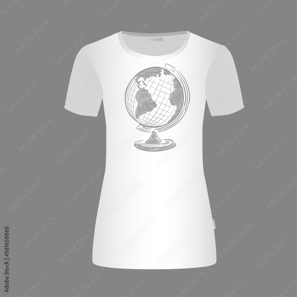 T-shirt with a gray globe. Vector illustration . Globe icon. T-shirt with a gray globe. Vector illustration . Globe icon.
