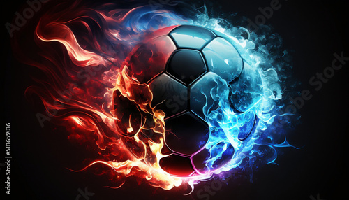 Soccer Ball with Fire Effects Background Wallpaper © Akito Studio