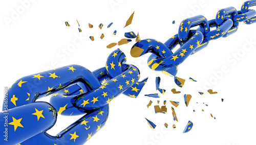 european union chain broken shuttered brexit - 3d rendering photo