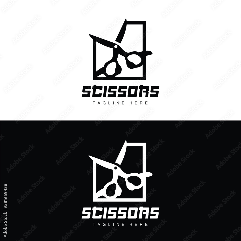 Fototapeta premium Scissors Logo, Cutting Tools Vector, Barbershop Razor Scissors Simple Design, Illustration Template Icon