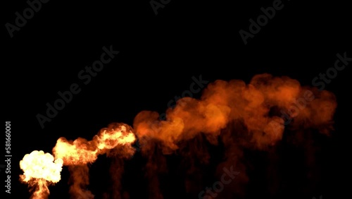 8 flaming bangs like stagy flames or bomb blast VFX, isolated photo