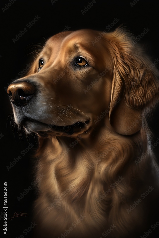 Beautiful golden retriever dog on a dark background Beautiful golden retriever dog on a dark background