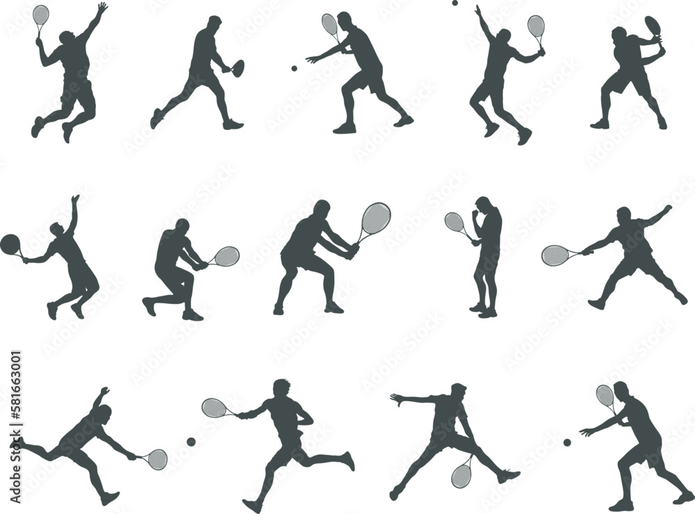 Male tennis player silhouettes , Tennis player silhouette , Man tennis player vector, Tennis player SVG, Tennis silhouettes