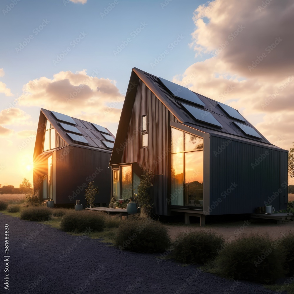 Fototapeta premium Constructed homes with solar panels on the roof.Generative AI