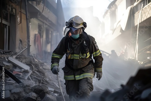 Urban heroes during catastrophes like earthquakes and fires, firefighters are brave and ready to assist in the city, putting their own lives at risk to serve others, generative ai