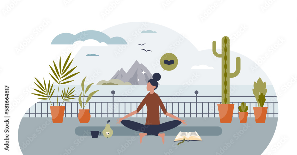 Health and wellness with mental balance and harmony tiny person concept, transparent background.Meditation and mind therapy for vitality and healthy body illustration. - obrazy, fototapety, plakaty 