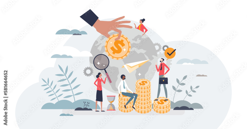 Corporate social responsibility for sustainable business tiny person concept, transparent background. CSR organization with ethical and environmental friendly business management illustration.