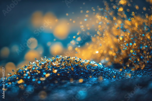 Shiny Blue Glitter In Abstract Defocused Background - Space for copy - Christmas And New Year Texture. Generative AI