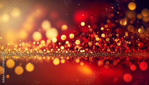 Shiny Red Gold Glitter In Abstract Defocused Background - Bokeh - Space for copy - Christmas And New Year Texture. Generative AI