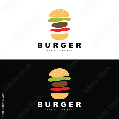 Burger Logo, Fast Food Design, Bread And Vegetables Vector, Fast Food Restaurant Brand Icon Illustration