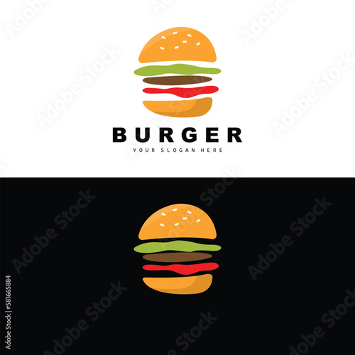 Burger Logo, Fast Food Design, Bread And Vegetables Vector, Fast Food Restaurant Brand Icon Illustration