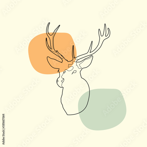 One line drawing of a deer with a yellow background for wall art decoration. Deer head line art vector illustration. 