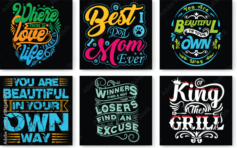 Typography t-shirt design Bundle, Typography lettering design, Trendy quote t-shirt design, Amazing new T-shirt design